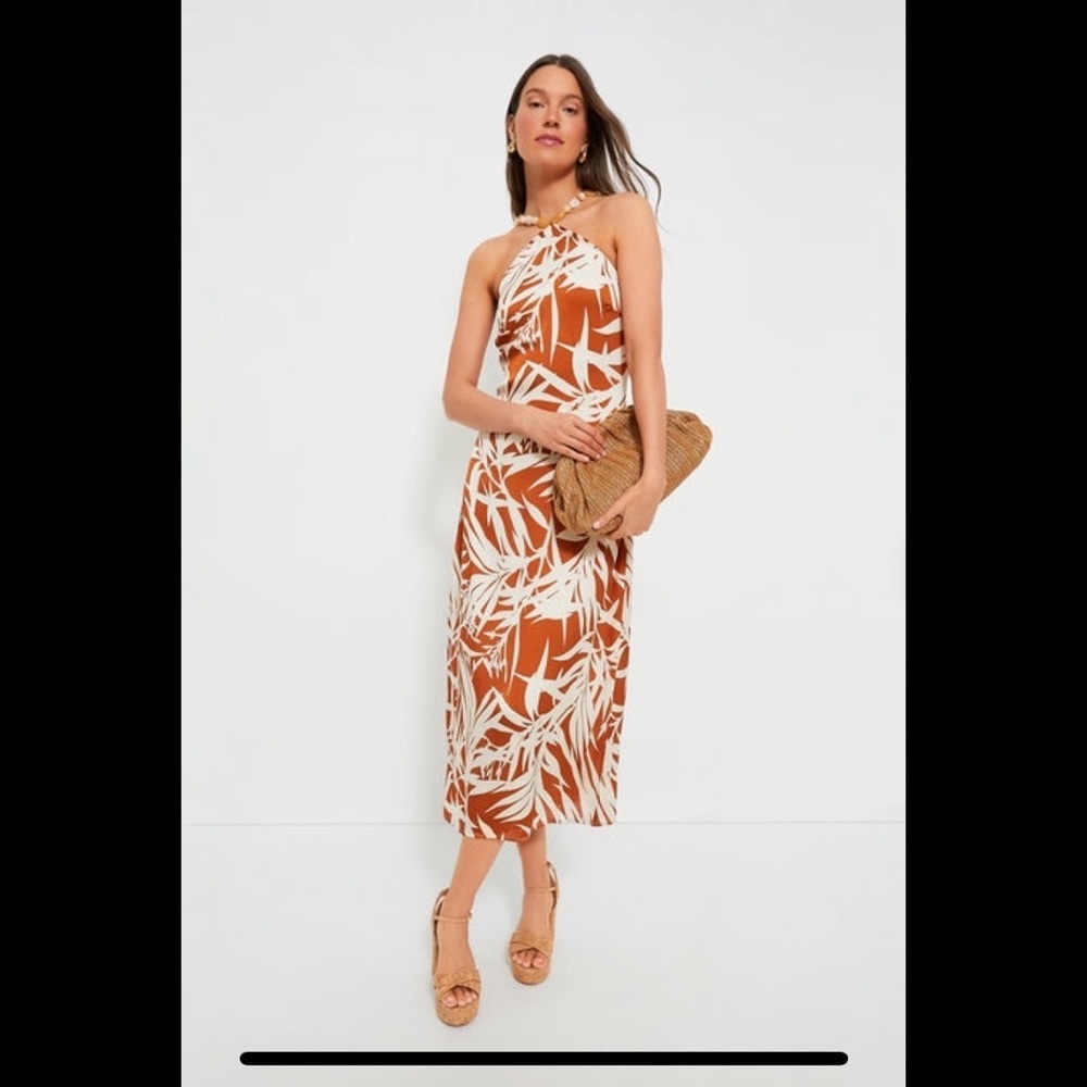 Tuckernuck Brown and White Leaf Print Midi Dress - Picture 2 of 5